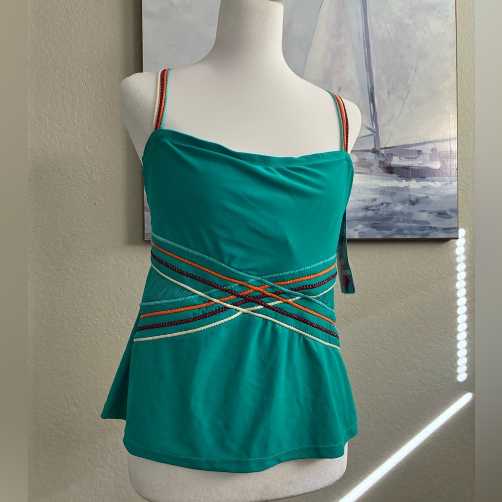 Christina Turquoise Tankini with Multicolor Straps